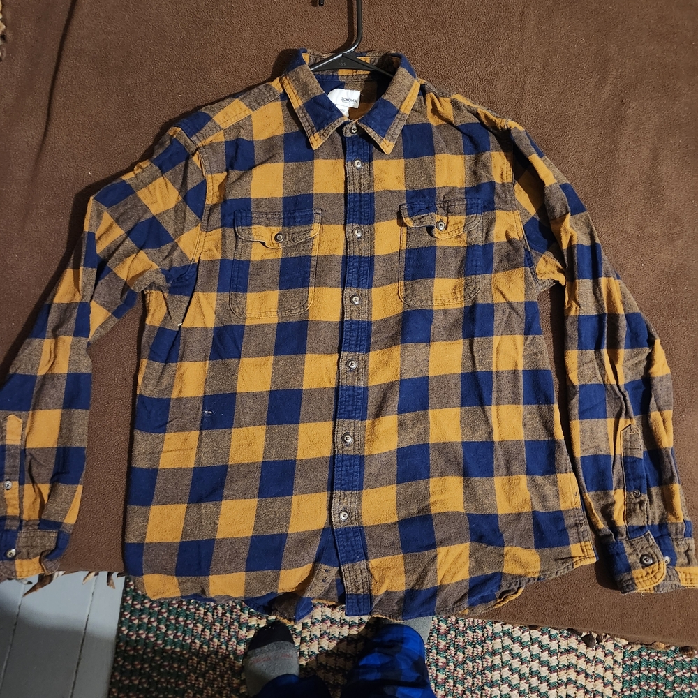 Sonoma Navy and Mustard Plaid Shirt